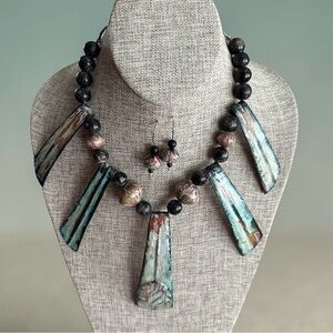 Artist Enamel Necklace and Earring Set,Artistic Boho Statement Pendant Necklace